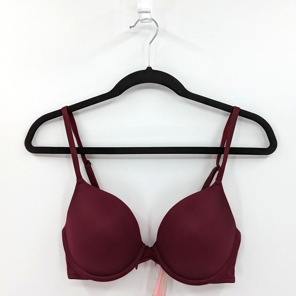 Victoria's Secret PINK Bra Women's 34C Maroon Red T-shirt Lightly Lined